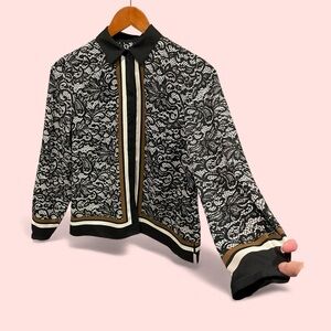 Cute talbots lace print old money stripe blouse flowy maximalist coastal